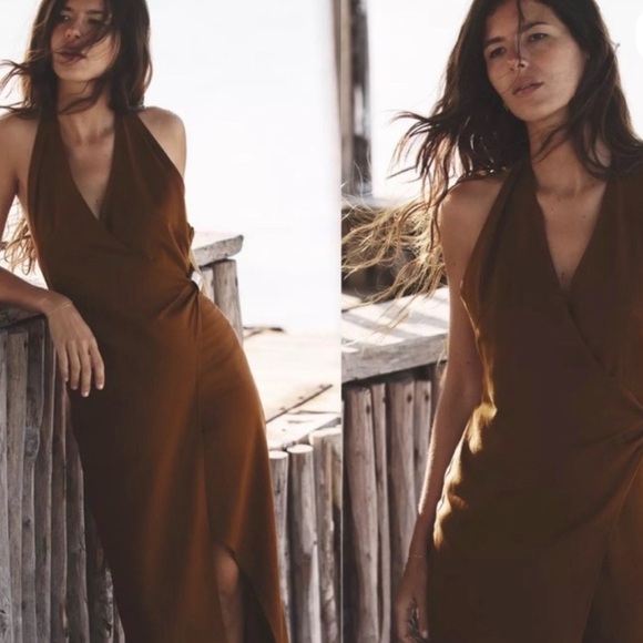 Zara Dresses & Skirts - Zara Brown Backless Halter Dress